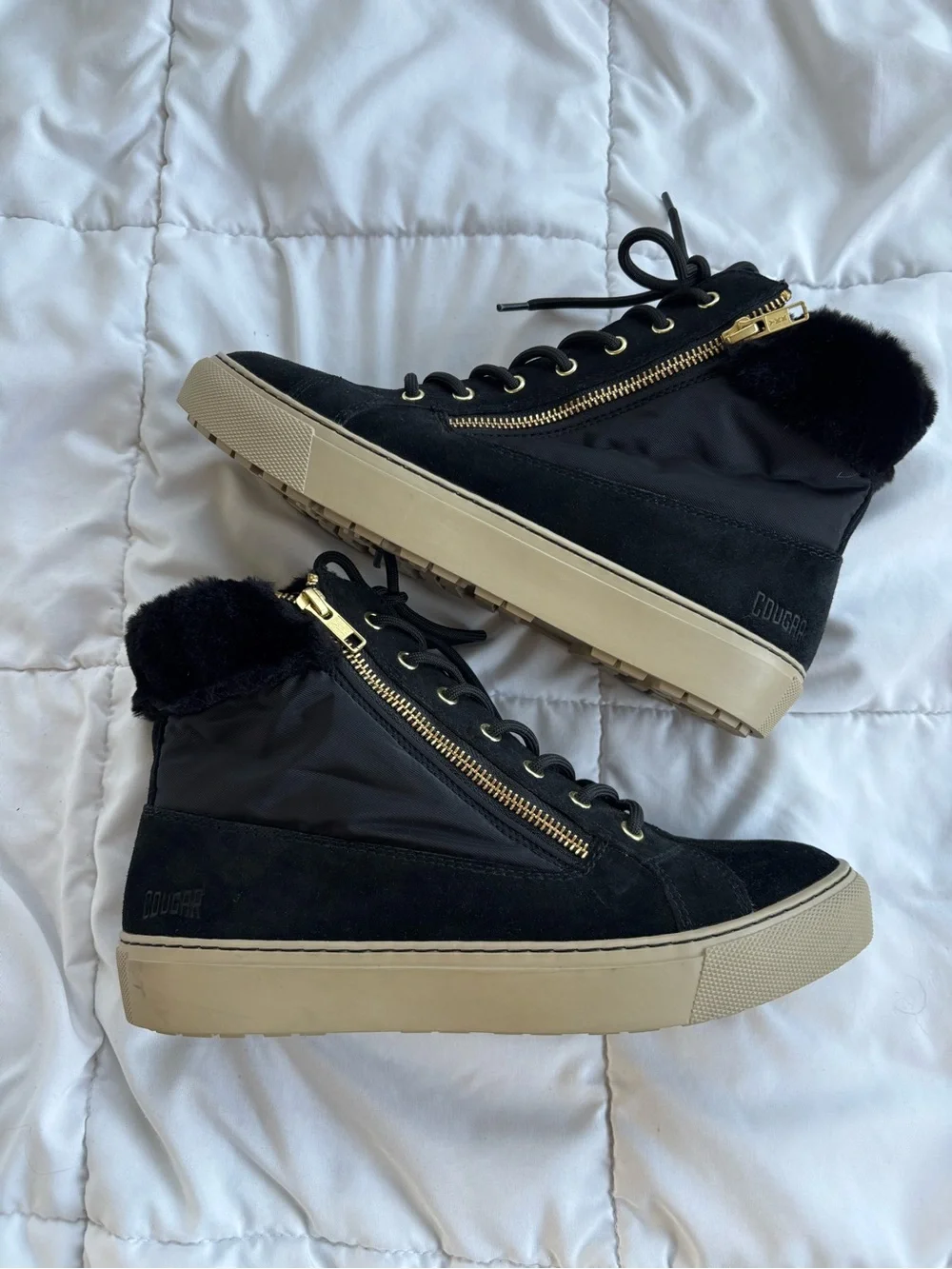 Cougar Dublin Black Suede Faux Fur Waterproof High-Top Sneaker Boots Sz 8